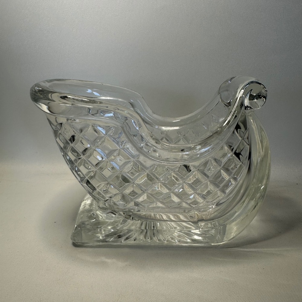 Vintage St. George Crystal Sleigh Candy Dish Centerpiece 6 1/2" Long Heavy